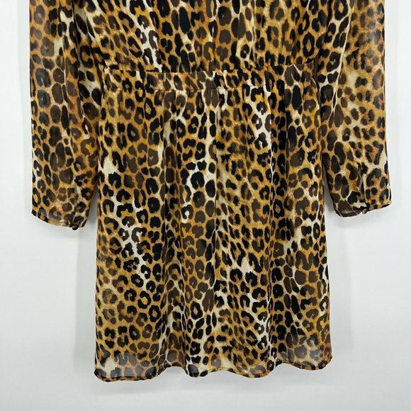 Express Dress Brown Black Leopard Print Long Sleeve Mini V Neck - Picture 11 of 11